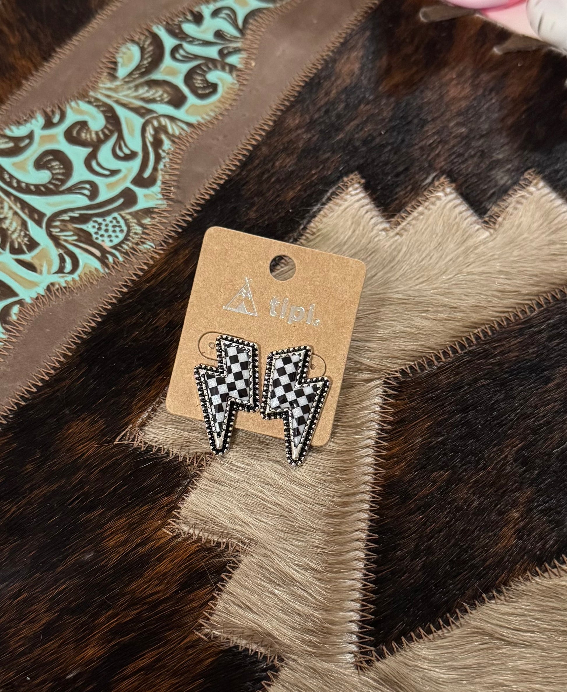Checkered Lightning Studs