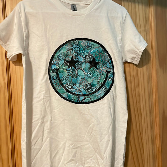 Turquoise Smiley Face White Tee