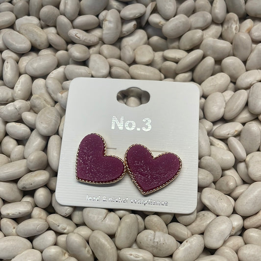 Dark Purple Druzy Heart Studs