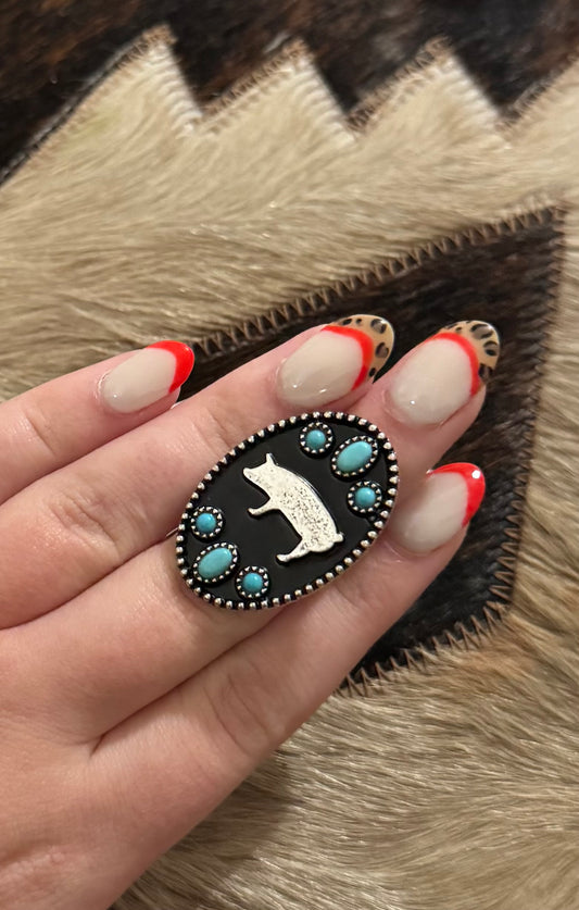 Turquoise Pig Adjustable Ring