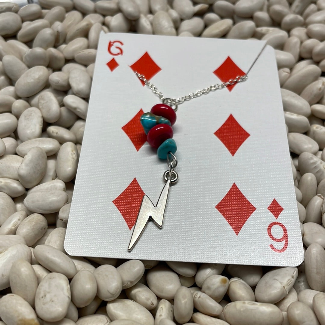 Turquoise/Red Lightning Bolt Necklace