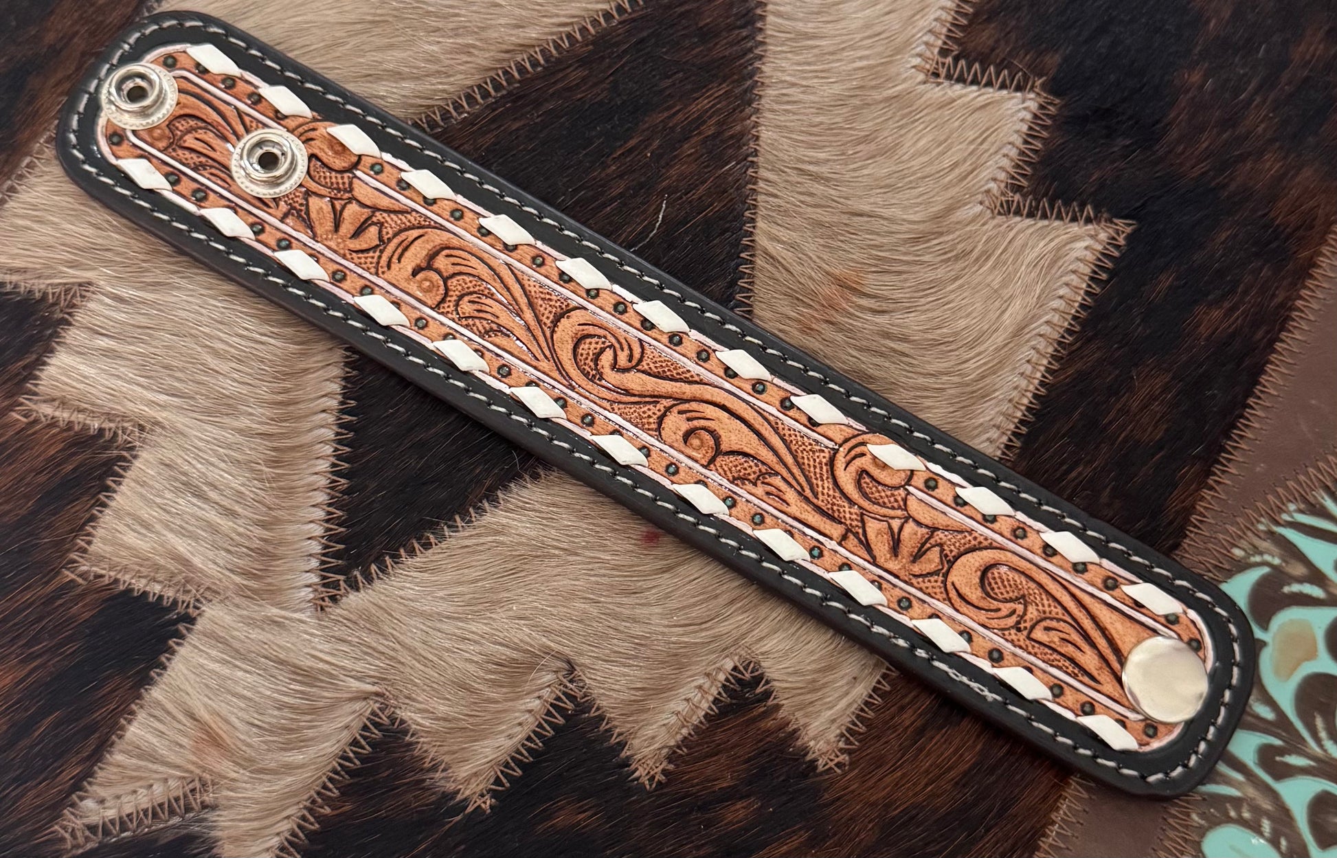 Tooled Leather Snap Cuff